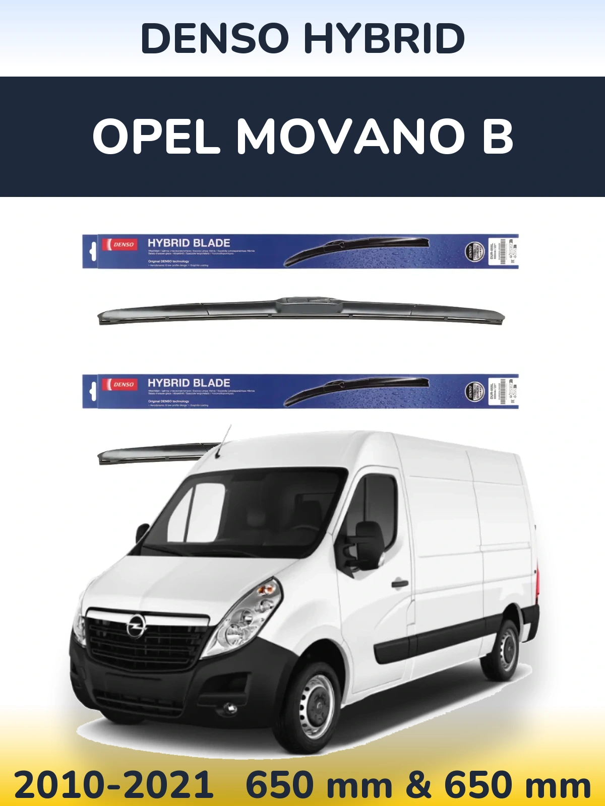 Front wiper blade set Denso Hybrid 650 & 650 mm for Opel Movano B 2010-2021