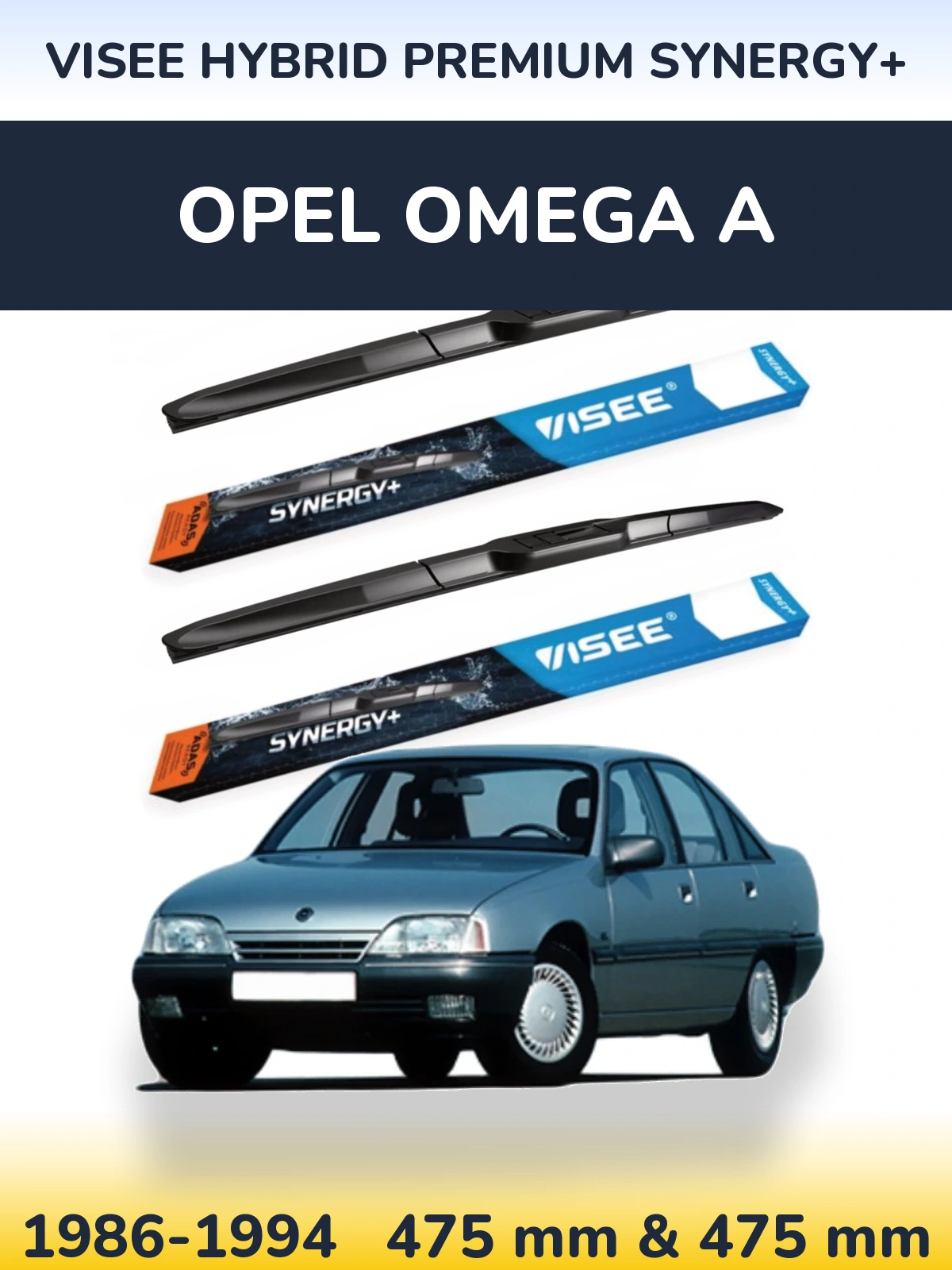 Front wiper blade set VISEE HYBRID PREMIUM SYNERGY+ 475 & 475 mm for Opel Omega A 1986-1994