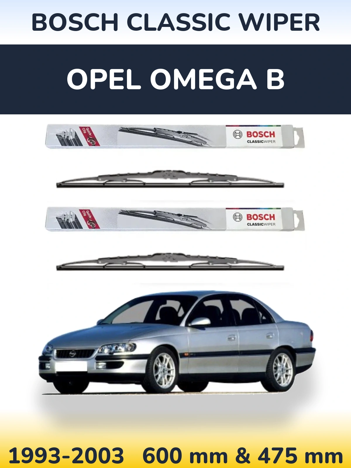 Front wiper blade set BOSCH Classic Wiper 600 & 475 mm for Opel Omega B 1993-2003