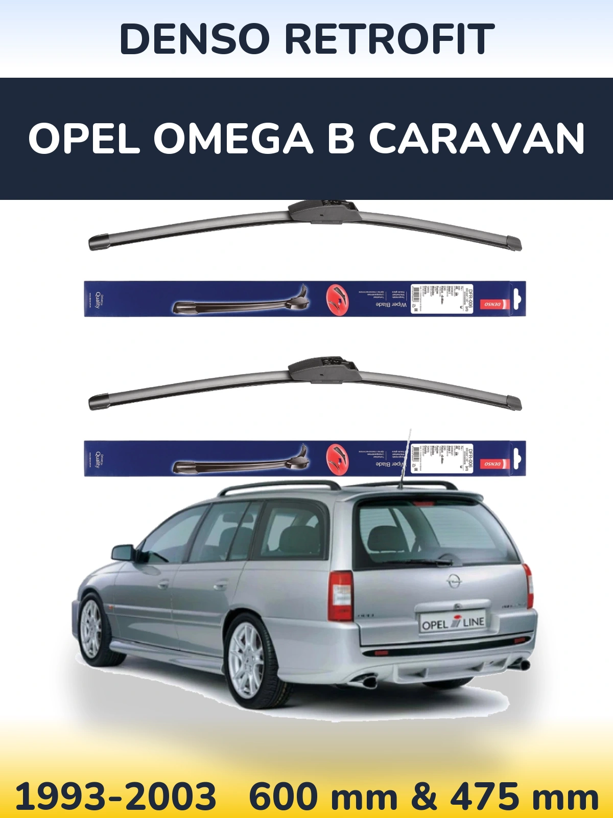 Комплект передніх щіток Denso Retrofit 600 & 475 мм для Opel Omega B Caravan 1993-2003