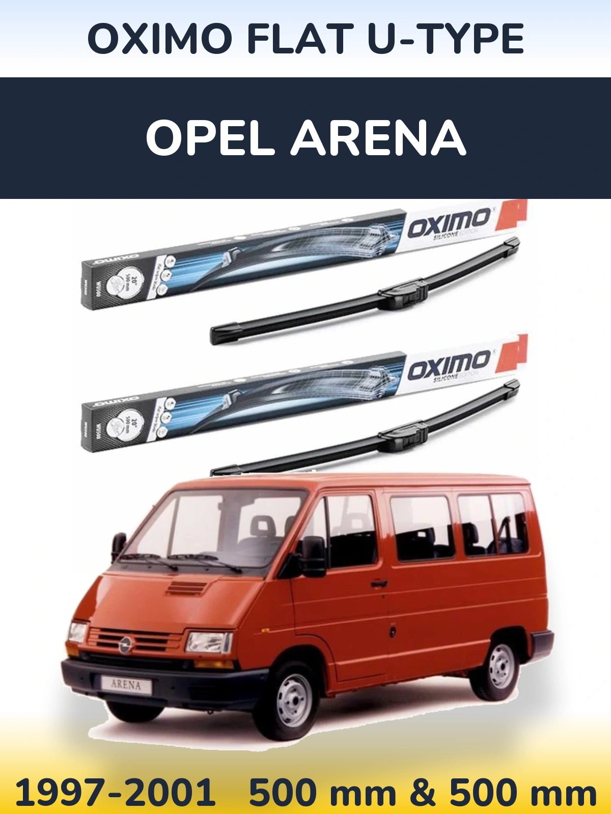 Комплект передних дворников Oximo Flat U-type 500 & 500 мм для Opel Arena 1997-2001