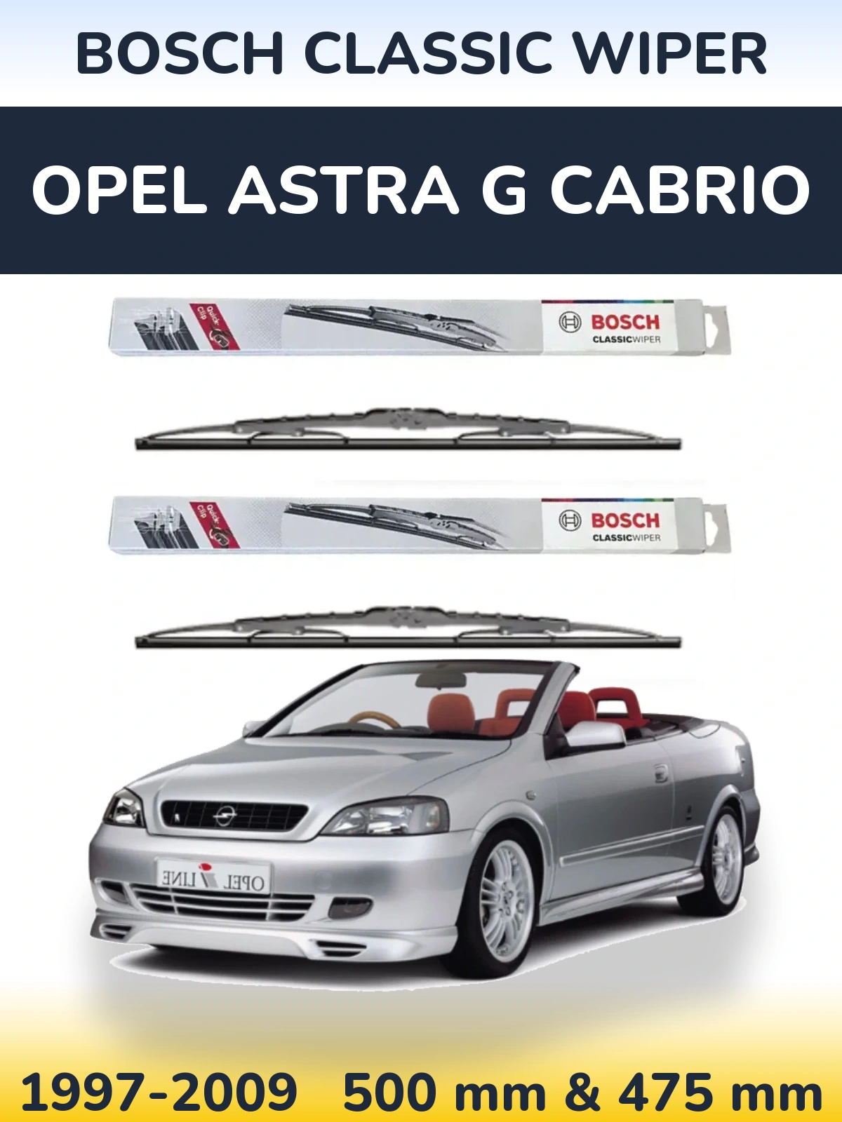 Комплект передніх щіток BOSCH Classic Wiper 500 & 475 мм для Opel Astra G cabrio 1997-2009