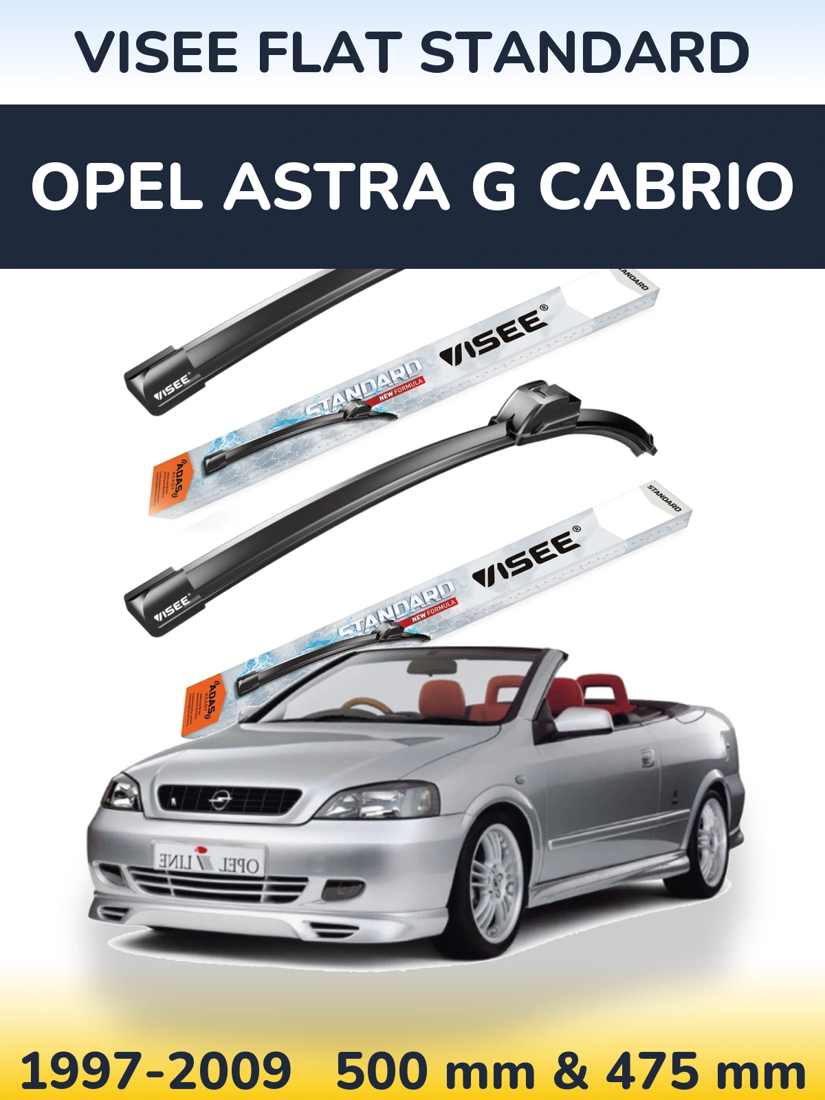Комплект передніх щіток VISEE FLAT STANDARD 500 & 475 мм для Opel Astra G cabrio 1997-2009