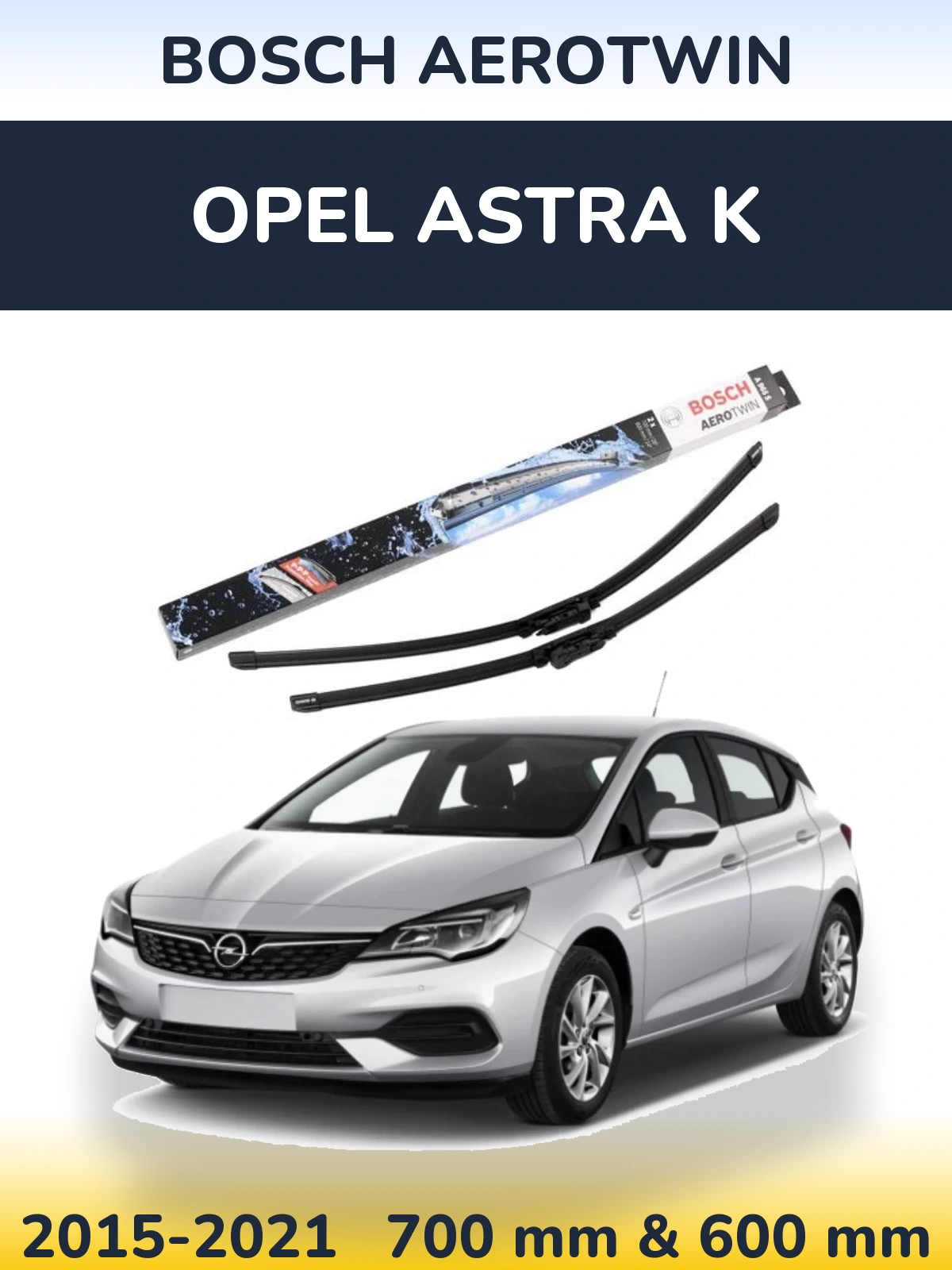 Комплект передніх щіток BOSCH AeroTwin 700 & 600 мм для Opel Astra K 2015-2021