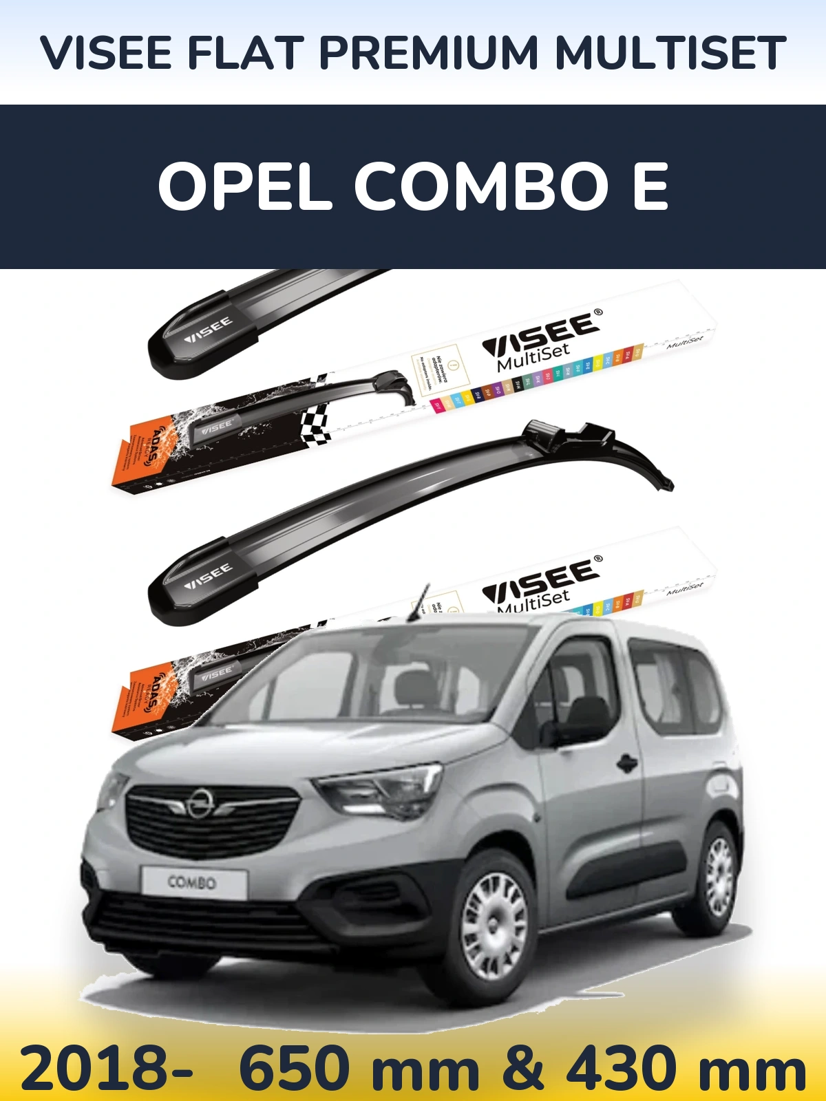 Front wiper blade set VISEE FLAT PREMIUM MultiSet 650 & 430 mm for Opel Combo E 2018-2026