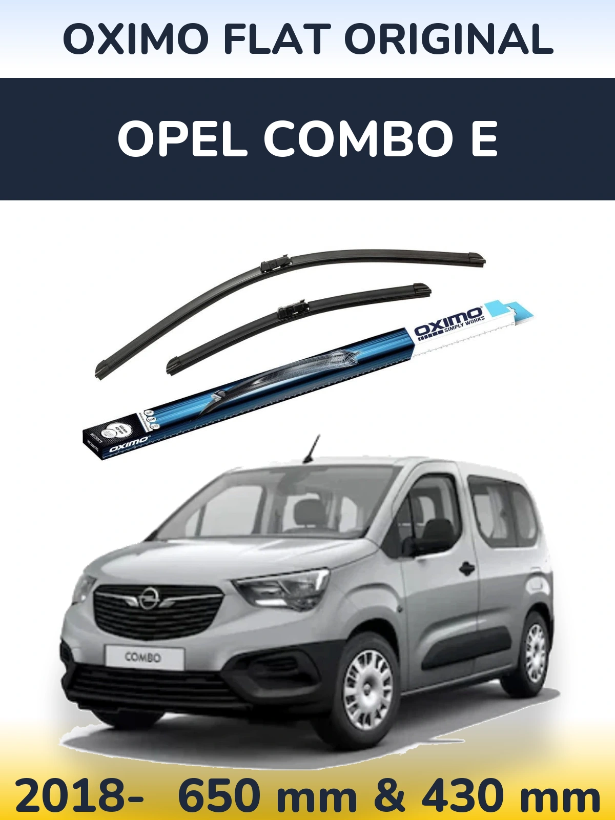 Front wiper blade set Oximo Flat Original 650 & 430 mm for Opel Combo E 2018-2026