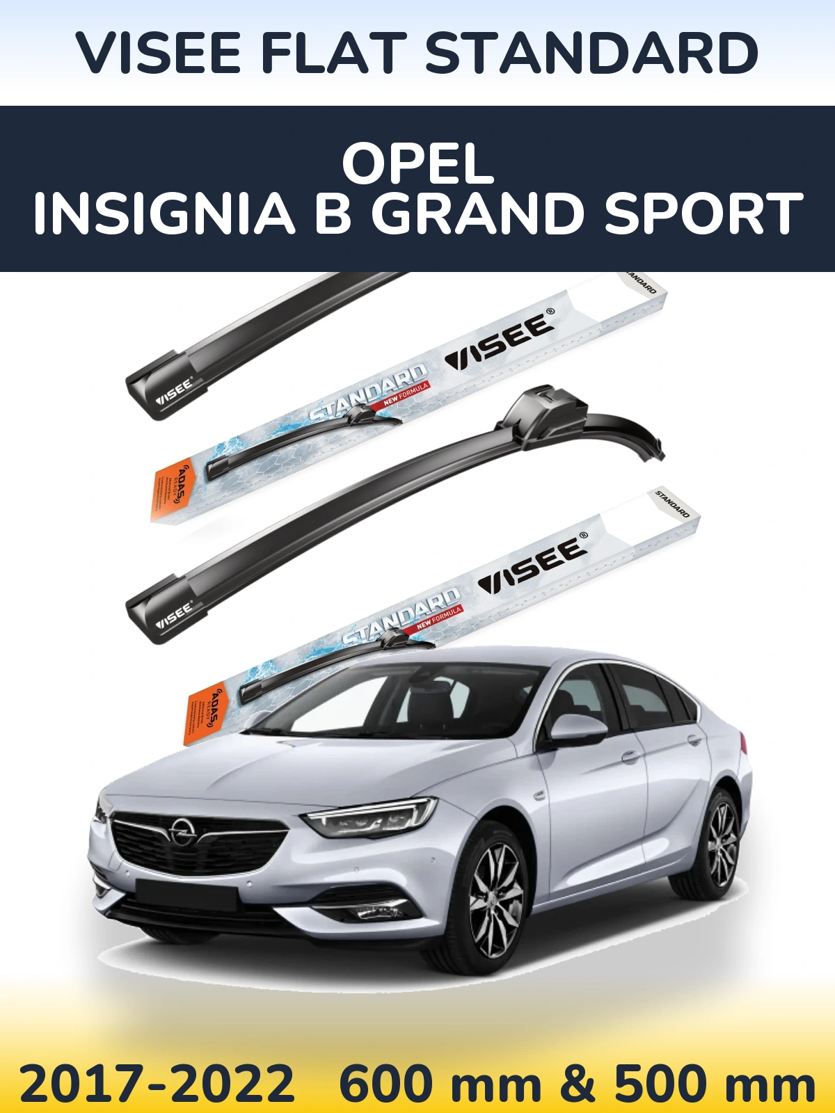 Комплект передних дворников VISEE FLAT STANDARD 600 & 500 мм для Opel Insignia B Grand Sport 2017-2022