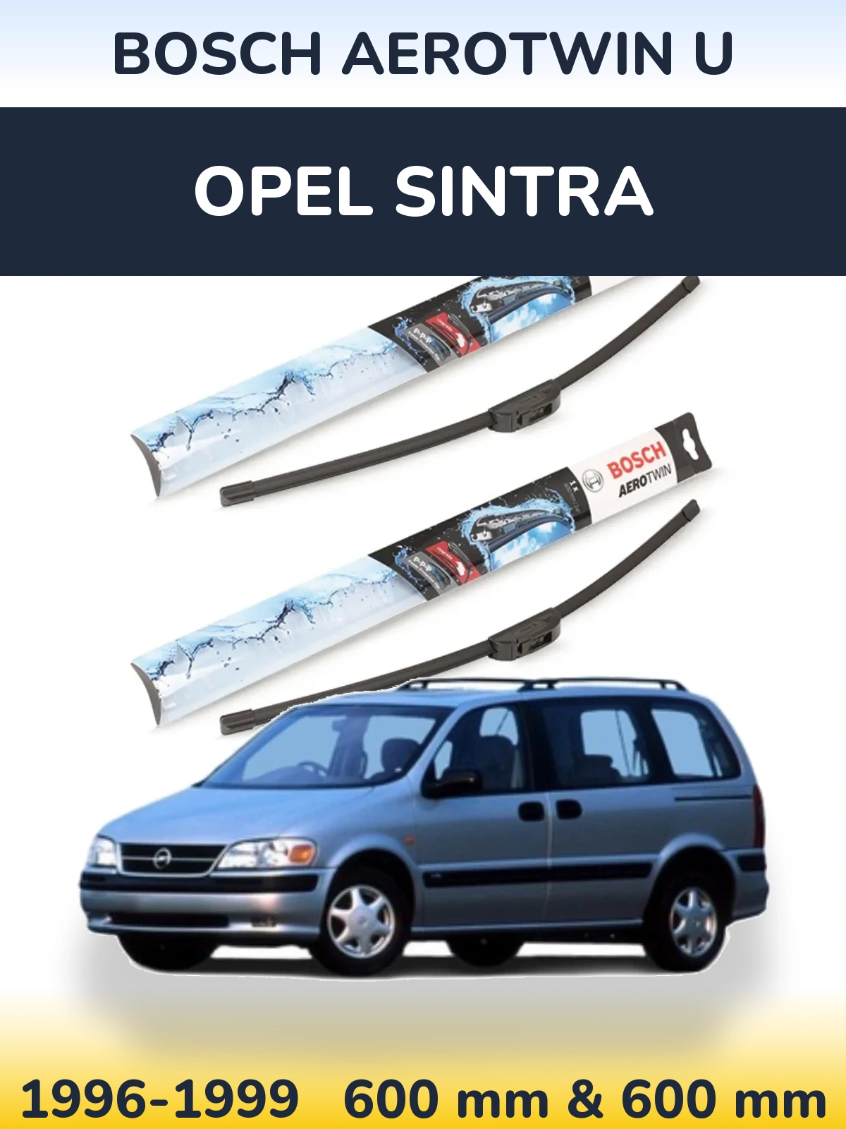 Front wiper blade set BOSCH AeroTwin U 600 & 600 mm for Opel Sintra 1996-1999