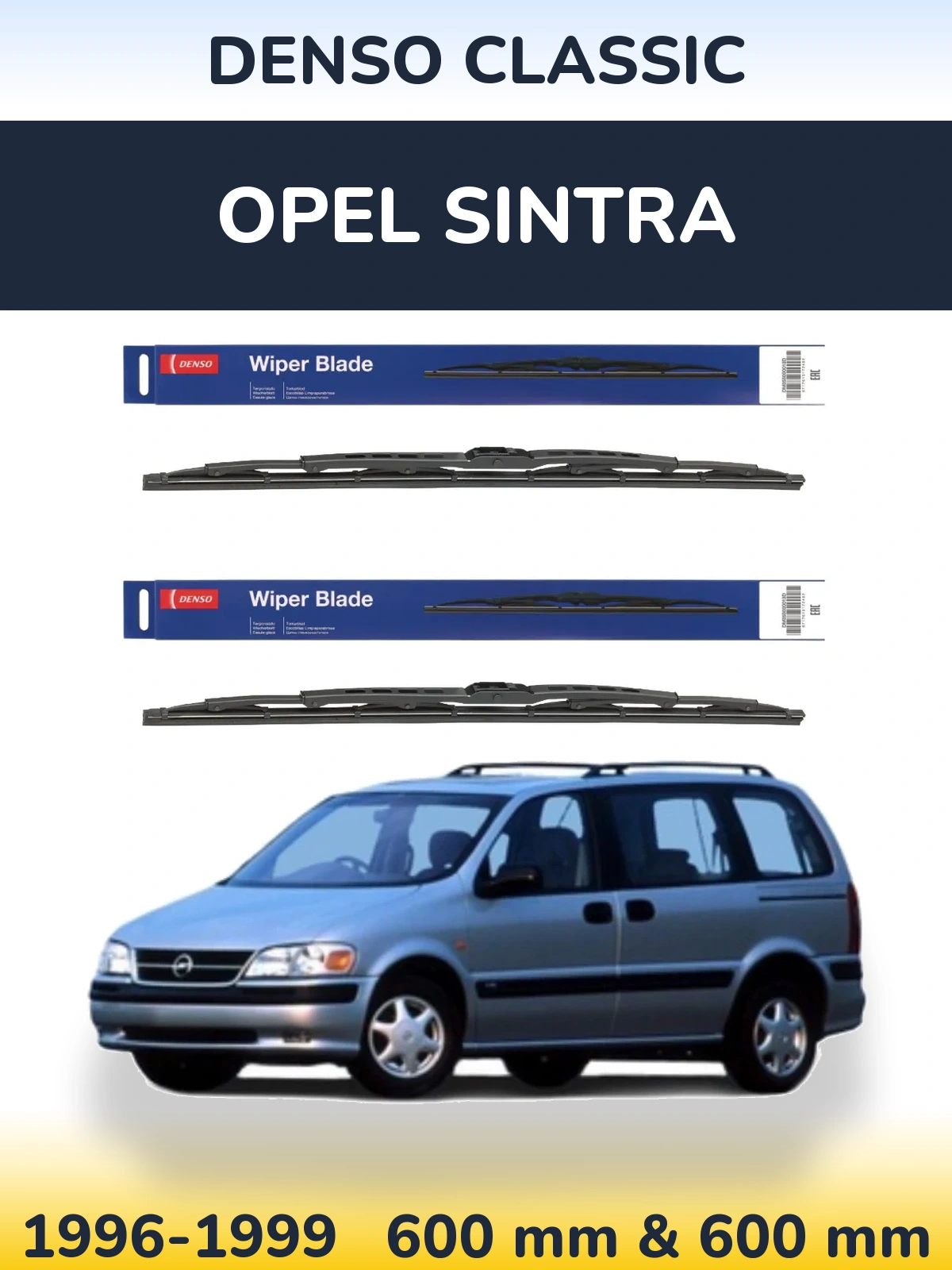 Front wiper blade set Denso Classic 600 & 600 mm for Opel Sintra 1996-1999