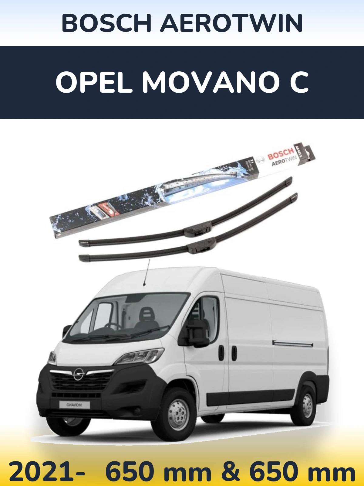 Комплект передніх щіток BOSCH AeroTwin 650 & 650 мм для Opel Movano C 2021-2026