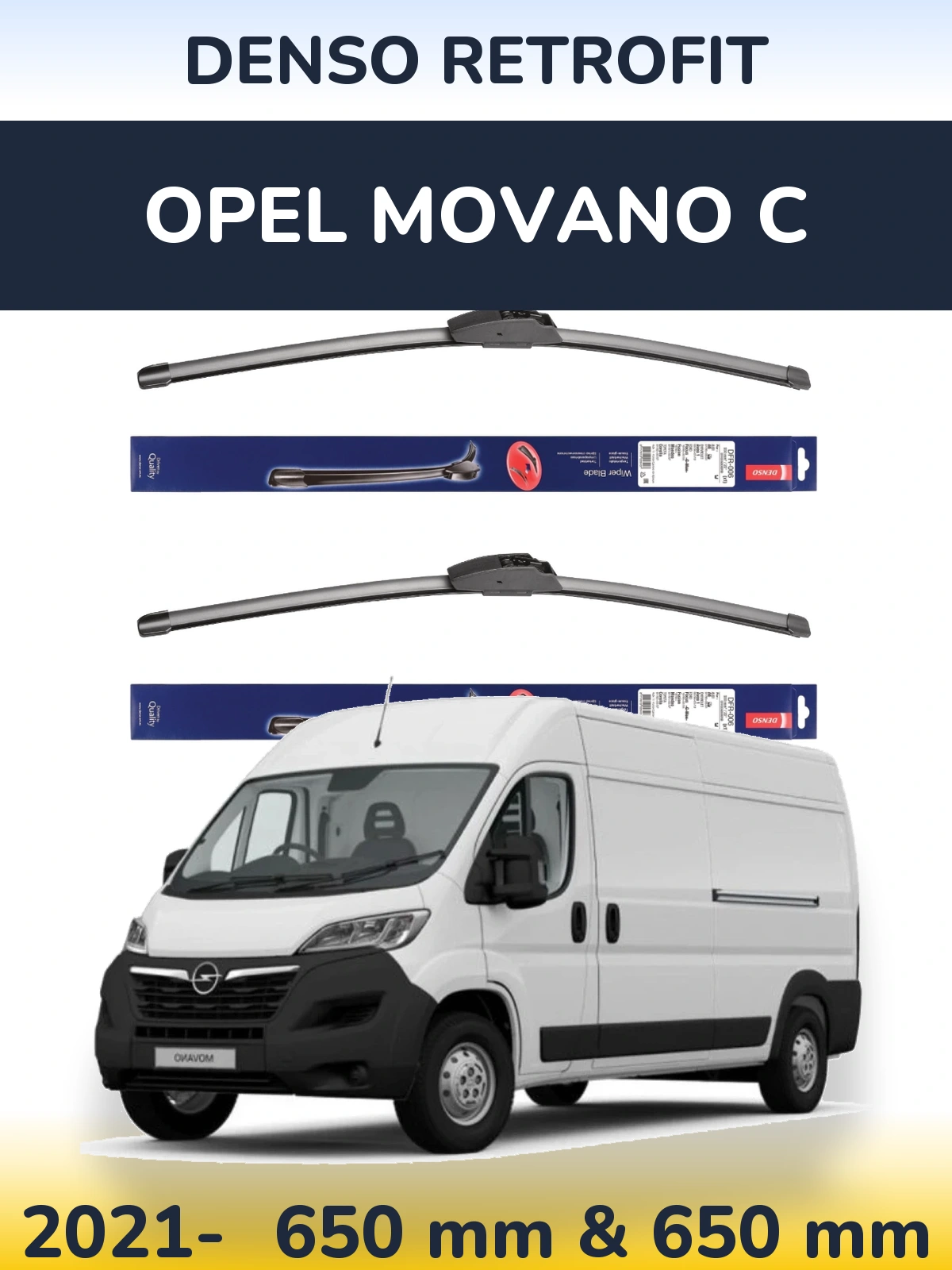 Front wiper blade set Denso Retrofit 650 & 650 mm for Opel Movano C 2021-2026