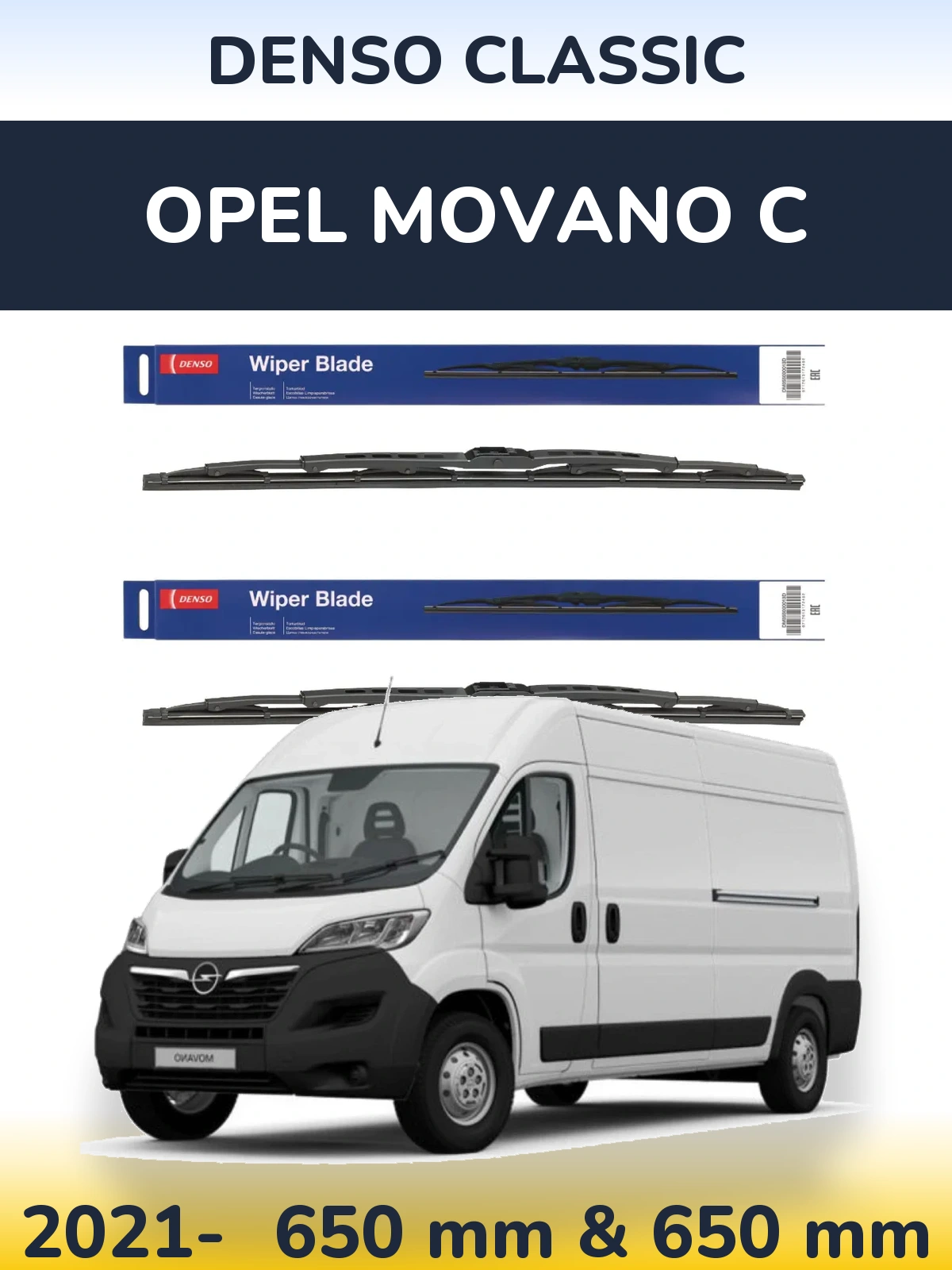 Front wiper blade set Denso Classic 650 & 650 mm for Opel Movano C 2021-2026