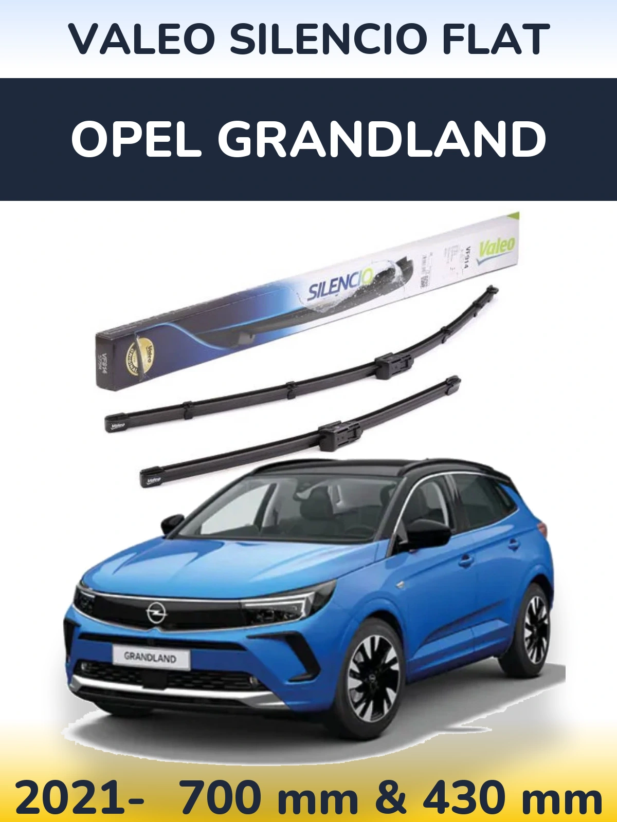 Front wiper blade set Valeo Silencio Flat 680 & 430 mm for Opel Grandland 2021-2026
