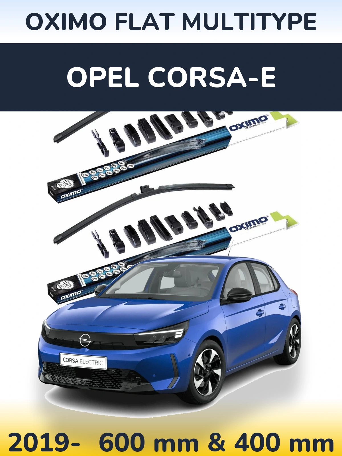 Front wiper blade set Oximo Flat MultiTipoe 600 & 400 mm for Opel Corsa-e 2019-2026