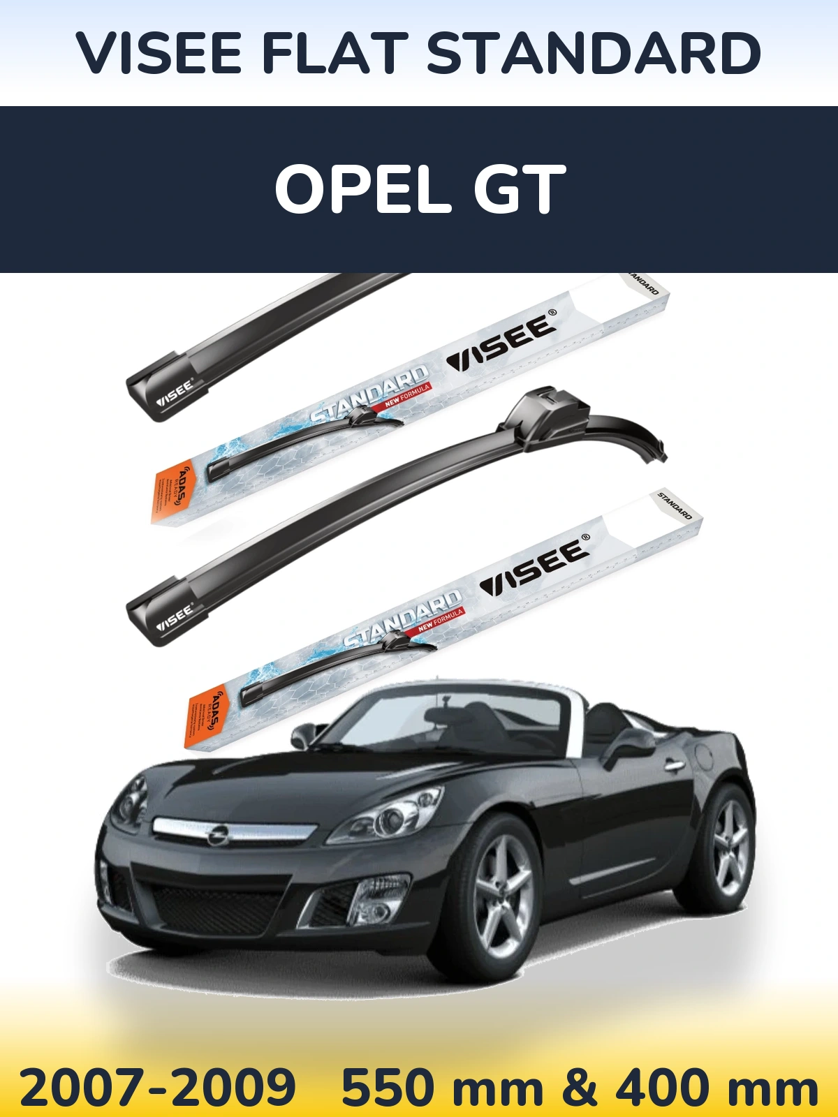 Front wiper blade set VISEE FLAT STANDARD 550 & 400 mm for Opel GT 2007-2009