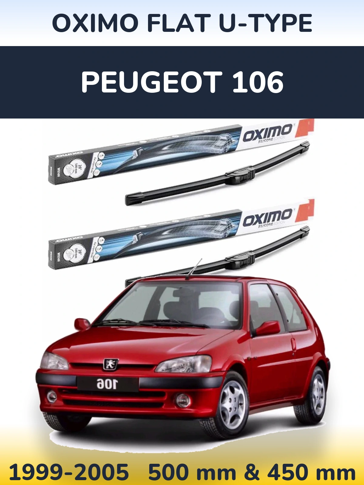 Комплект передніх щіток Oximo Flat U-type 500 & 450 мм для Peugeot 106 1999-2005