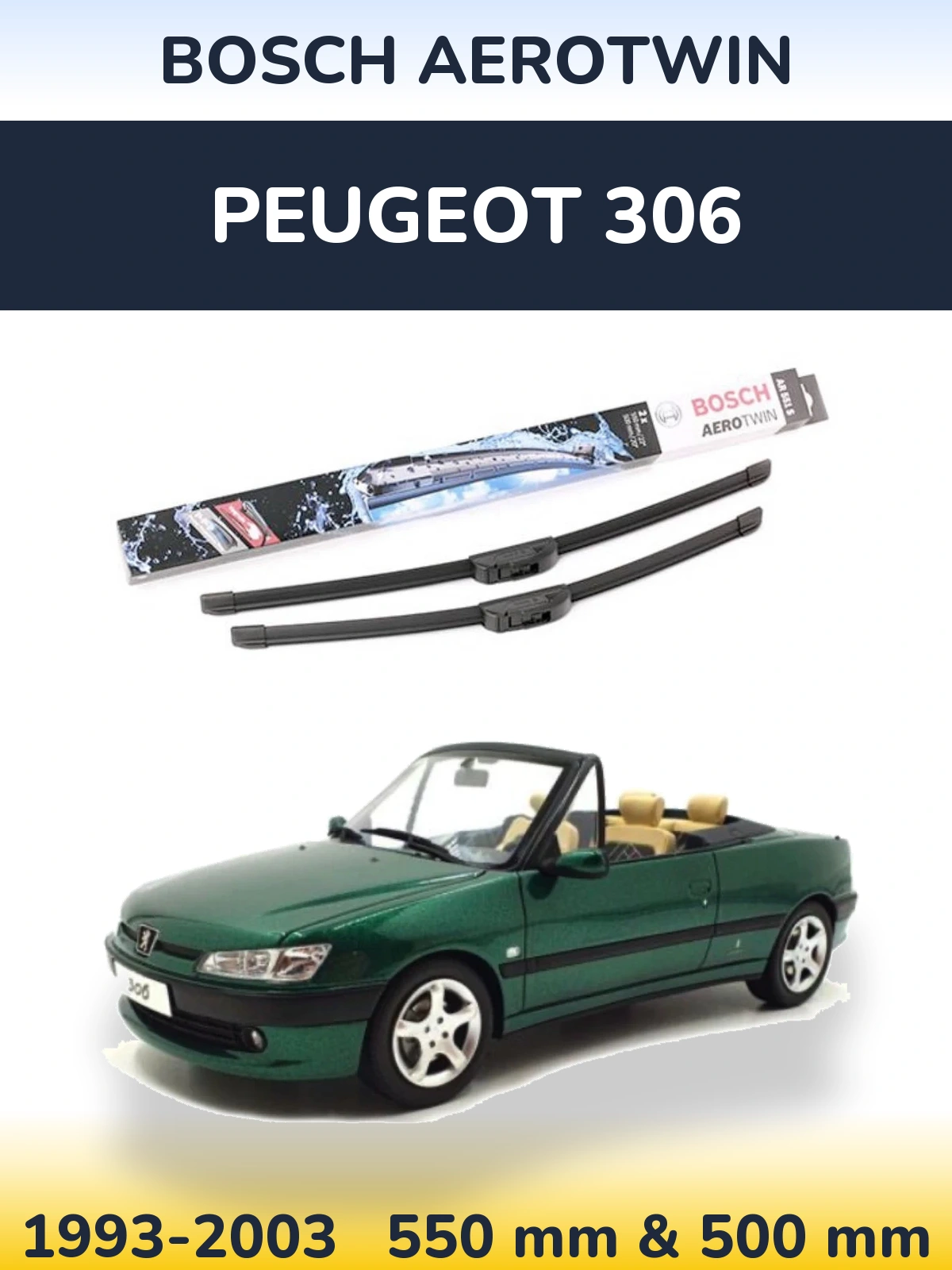Комплект передніх щіток BOSCH AeroTwin 550 & 500 мм для Peugeot 306 1993-2003