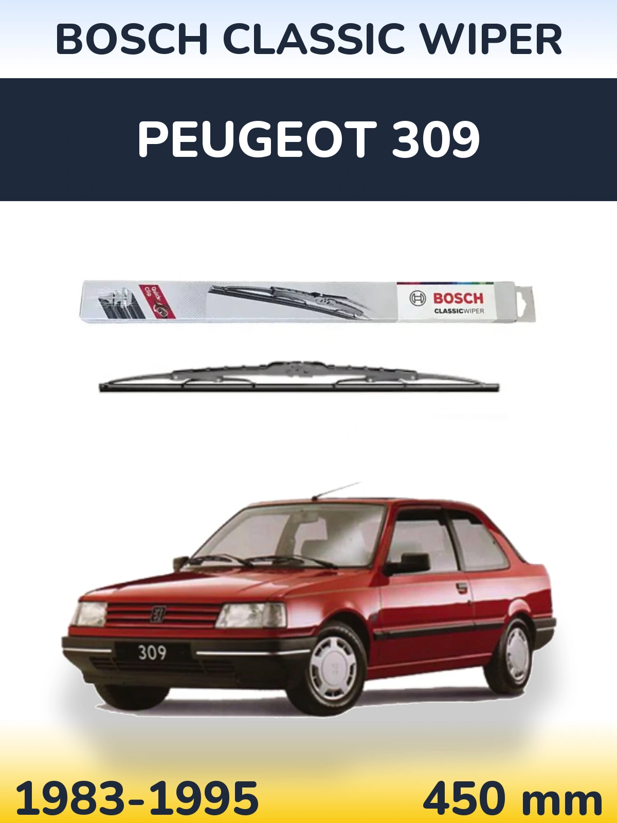 Rear wiper blade BOSCH Classic Wiper 450 mm for Peugeot 309 1983-1995