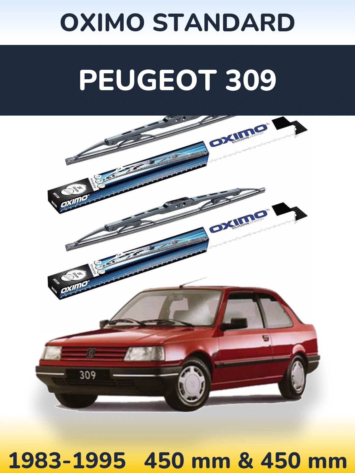 Front wiper blade set Oximo Standard 450 & 450 mm for Peugeot 309 1983-1995