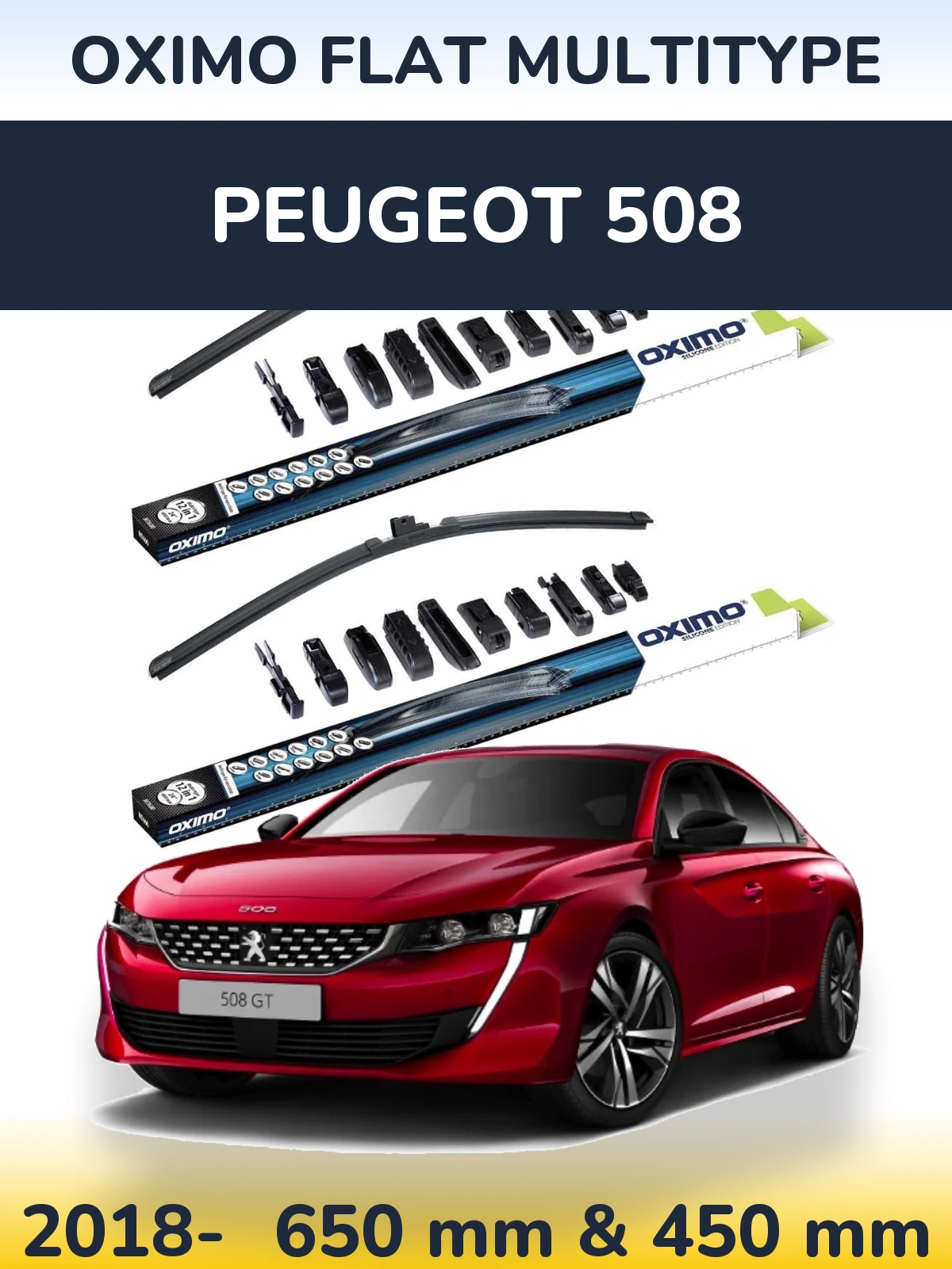 Front wiper blade set Oximo Flat MultiTipoe 650 & 450 mm for Peugeot 508 2018-2026