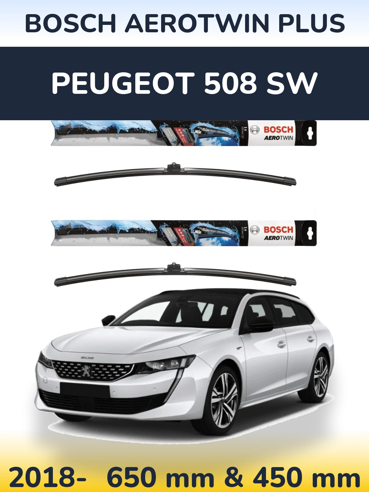Комплект передніх щіток BOSCH AeroTwin Plus 650 & 450 мм для Peugeot 508 SW 2018-2026
