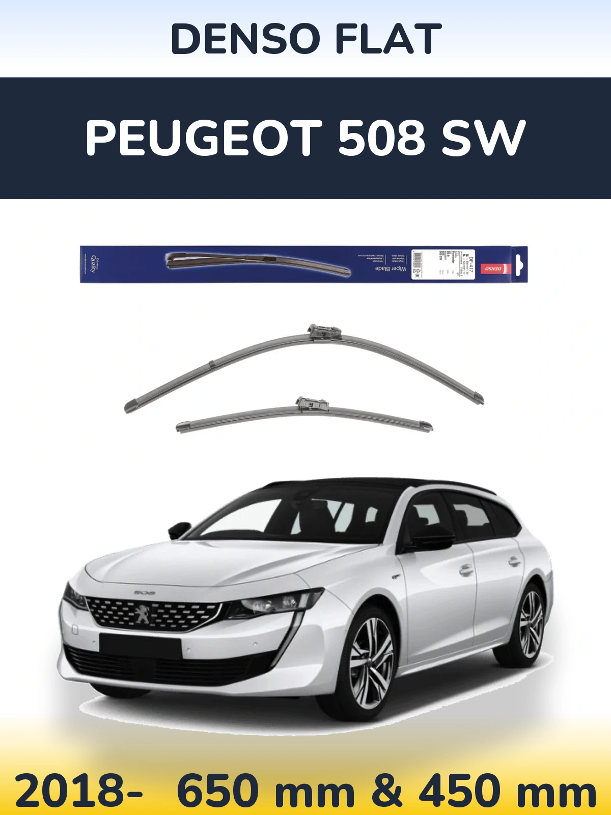 Комплект передніх щіток Denso Flat 650 & 450 мм для Peugeot 508 SW 2018-2026