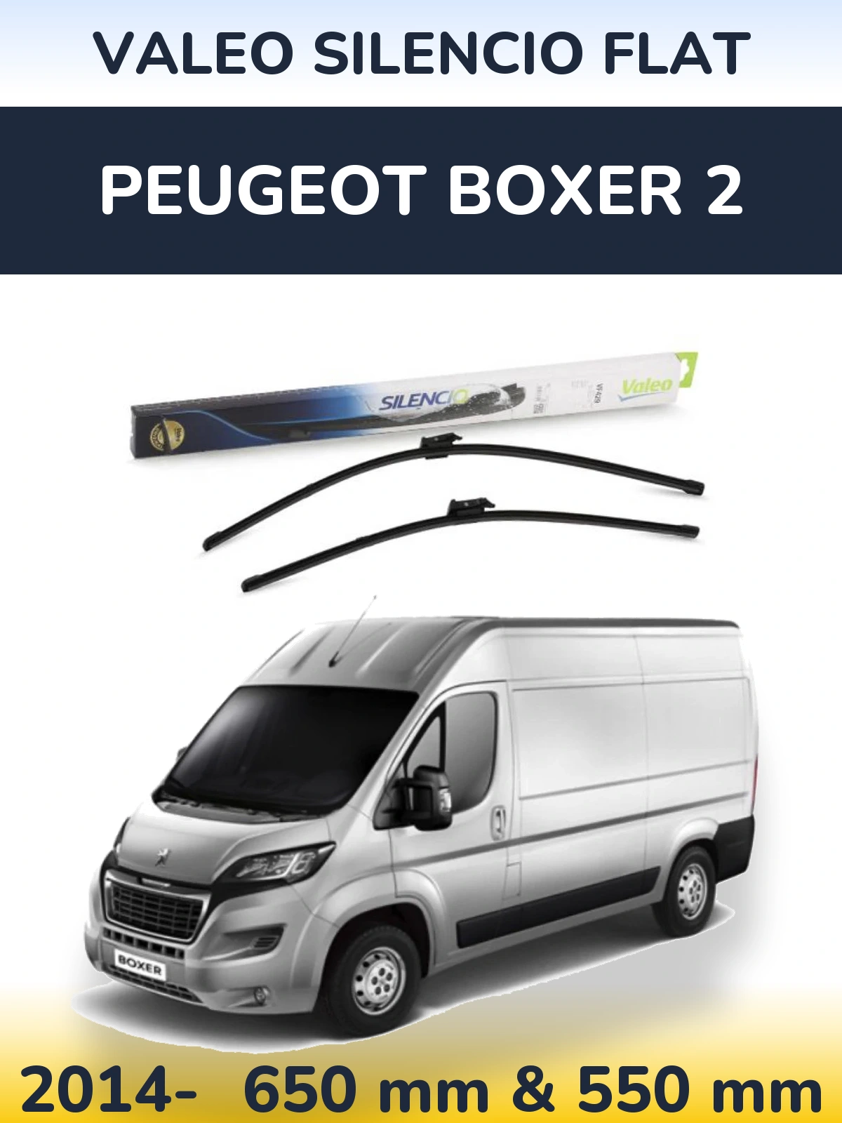 Front wiper blade set Valeo Silencio Flat 650 & 550 mm for Peugeot Boxer 2 2014-2026