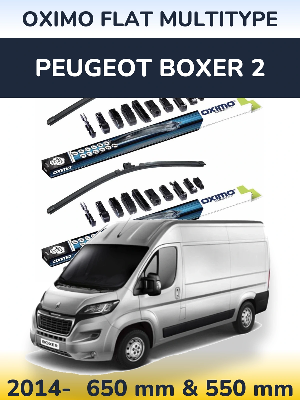 Front wiper blade set Oximo Flat MultiTypee 650 & 550 mm for Peugeot Boxer 2 2014-2026
