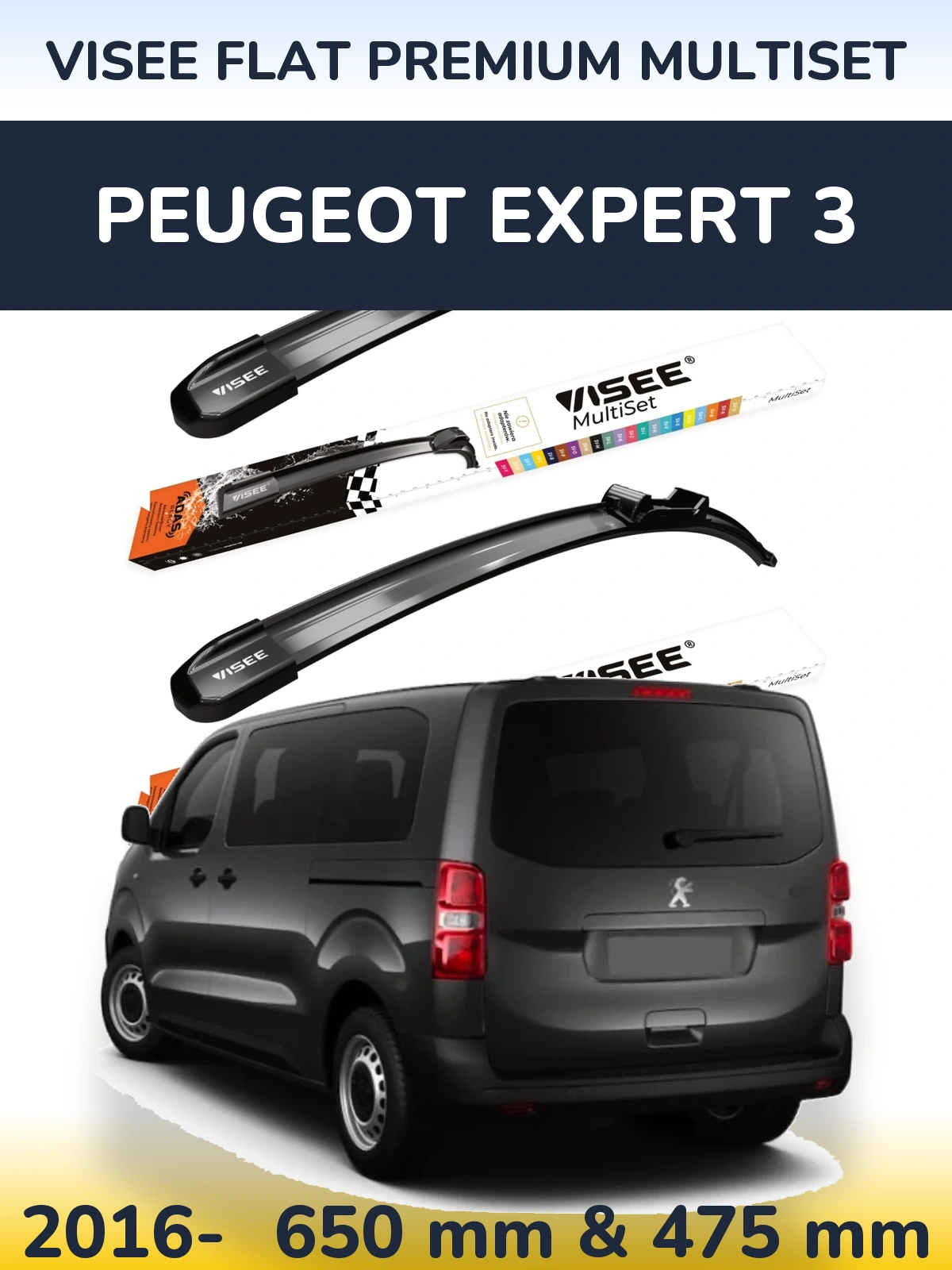 Комплект передних дворников VISEE FLAT PREMIUM MultiSet 650 & 475 мм для Peugeot Expert 3 2016-2026