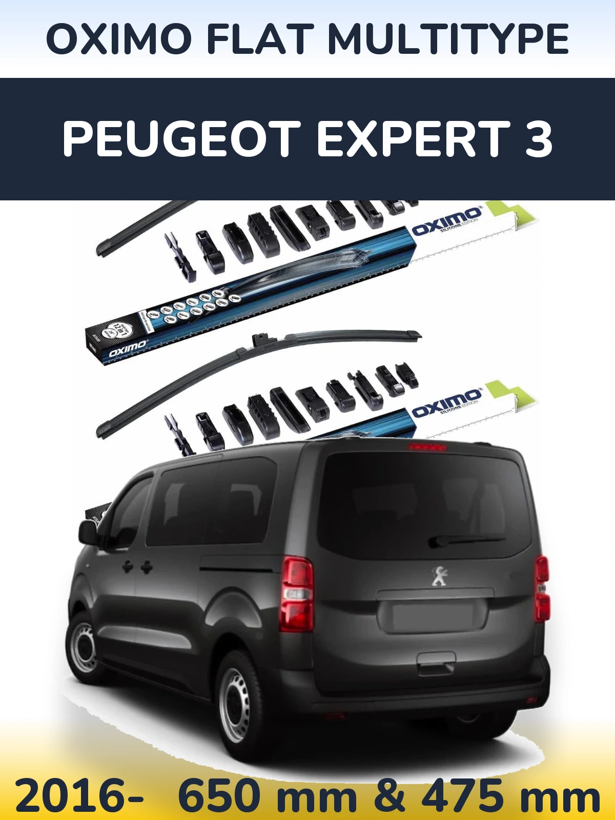 Front wiper blade set Oximo Flat MultiTipoe 650 & 475 mm for Peugeot Expert 3 2016-2026