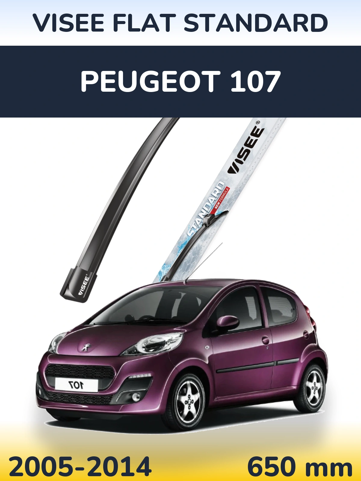 Front wiper blade VISEE FLAT STANDARD 650 mm for Peugeot 107 2005-2014