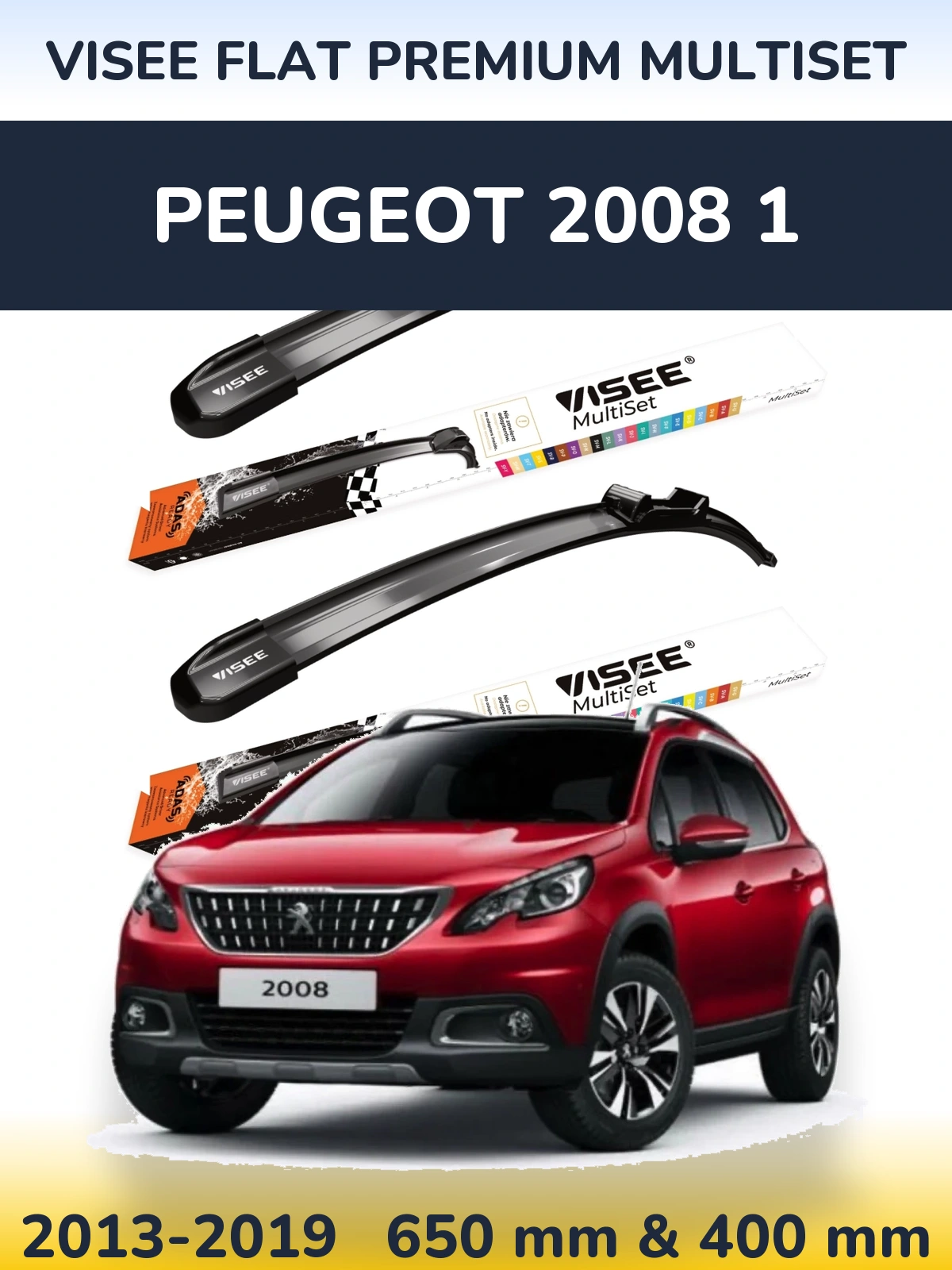 Front wiper blade set VISEE FLAT PREMIUM MultiSet 650 & 400 mm for Peugeot 2008 1 2013-2019