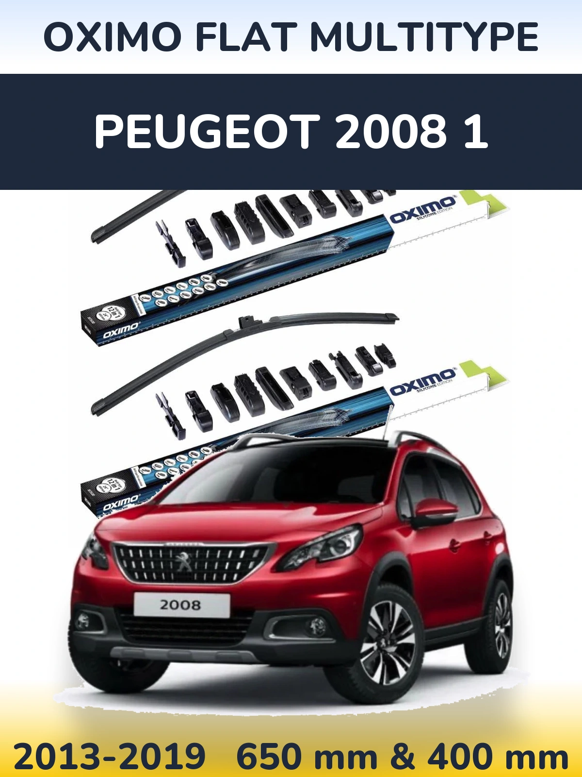 Front wiper blade set Oximo Flat MultiTipoe 650 & 400 mm for Peugeot 2008 1 2013-2019