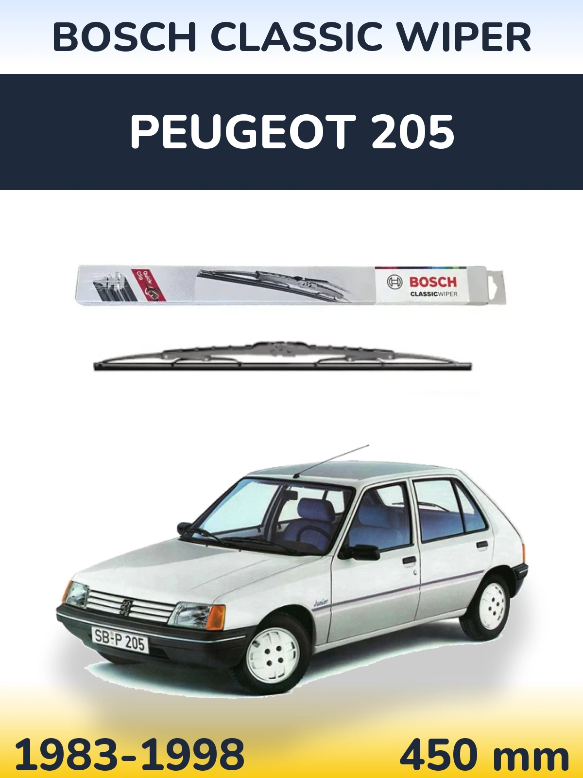 Rear wiper blade BOSCH Classic Wiper 450 mm for Peugeot 205 1983-1998
