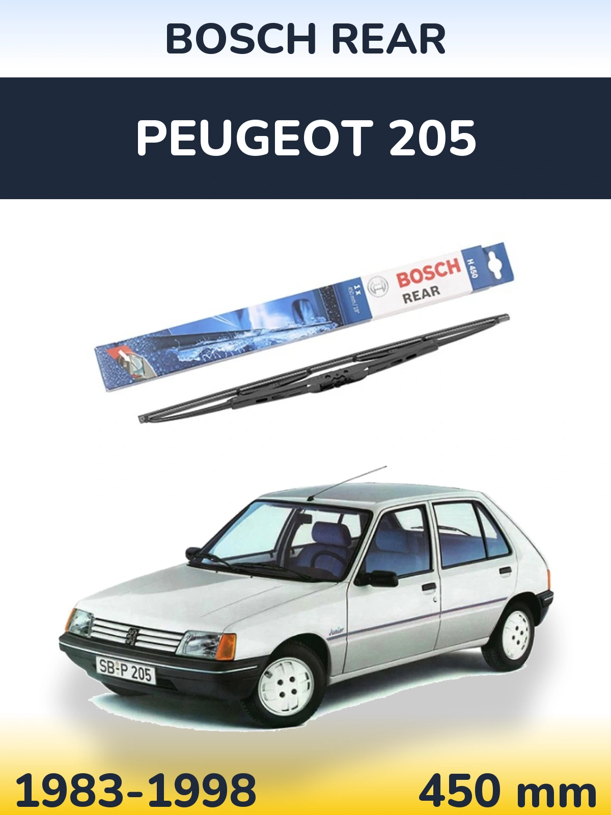 Rear wiper blade BOSCH Rear 450 mm for Peugeot 205 1983-1998