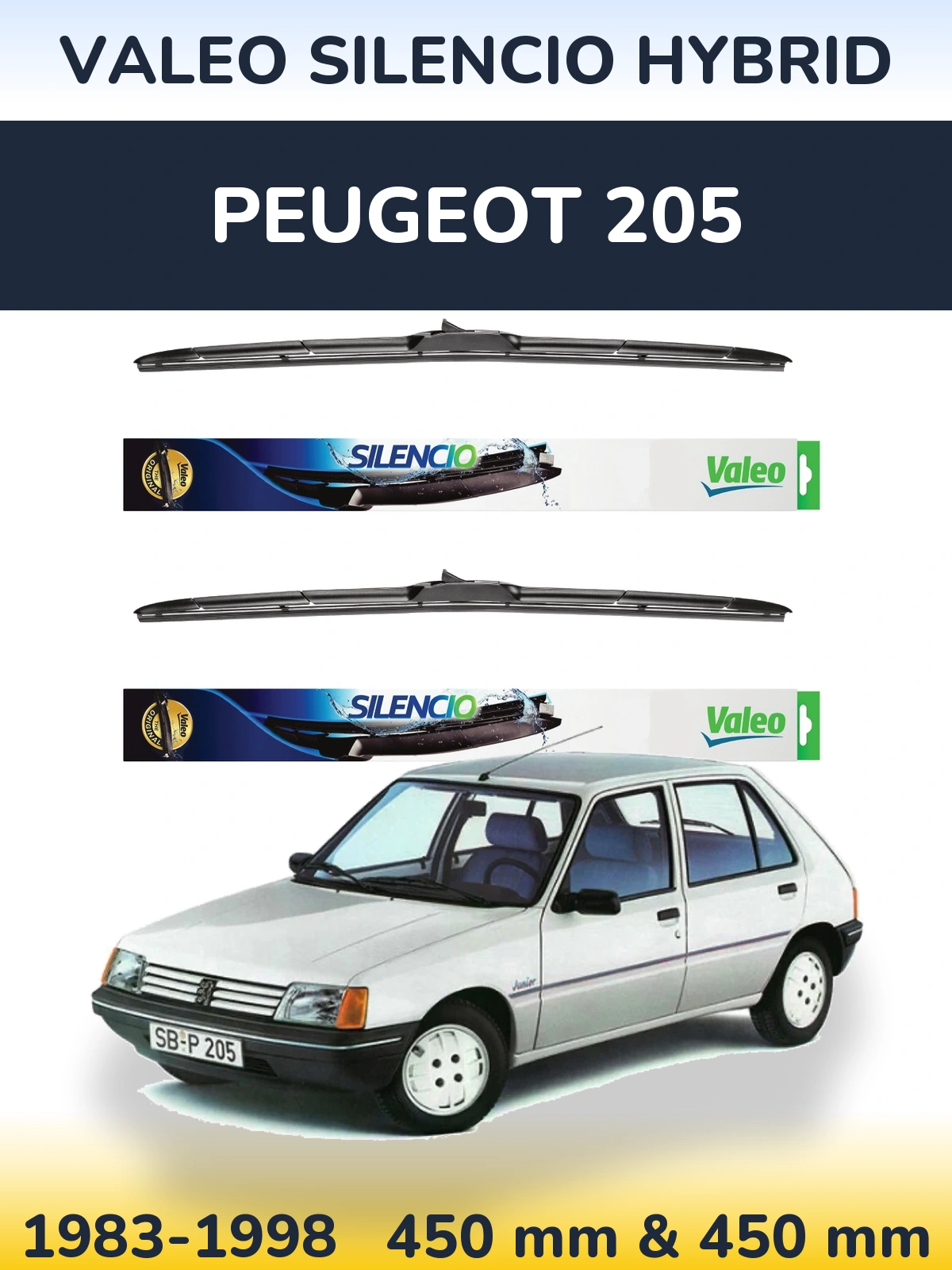 Комплект передних дворников Valeo Silencio Hybrid 450 & 450 мм для Peugeot 205 1983-1998