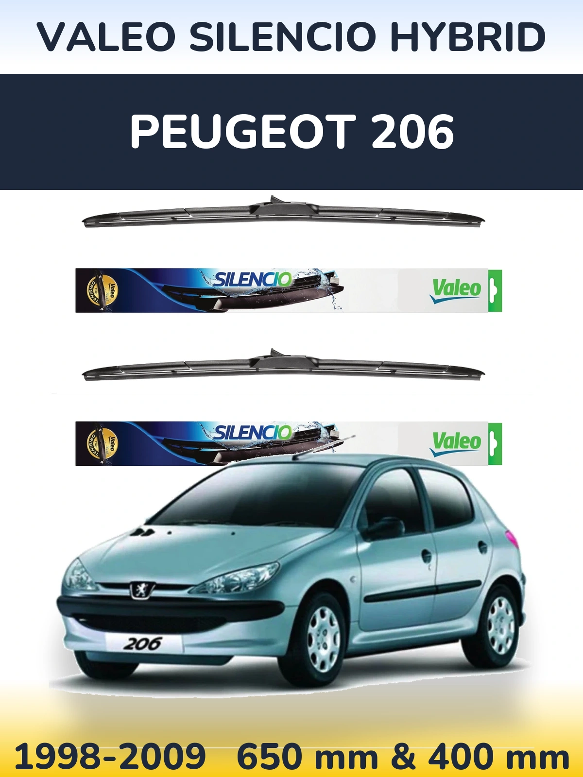 Комплект передних дворников Valeo Silencio Hybrid 650 & 400 мм для Peugeot 206 1998-2009
