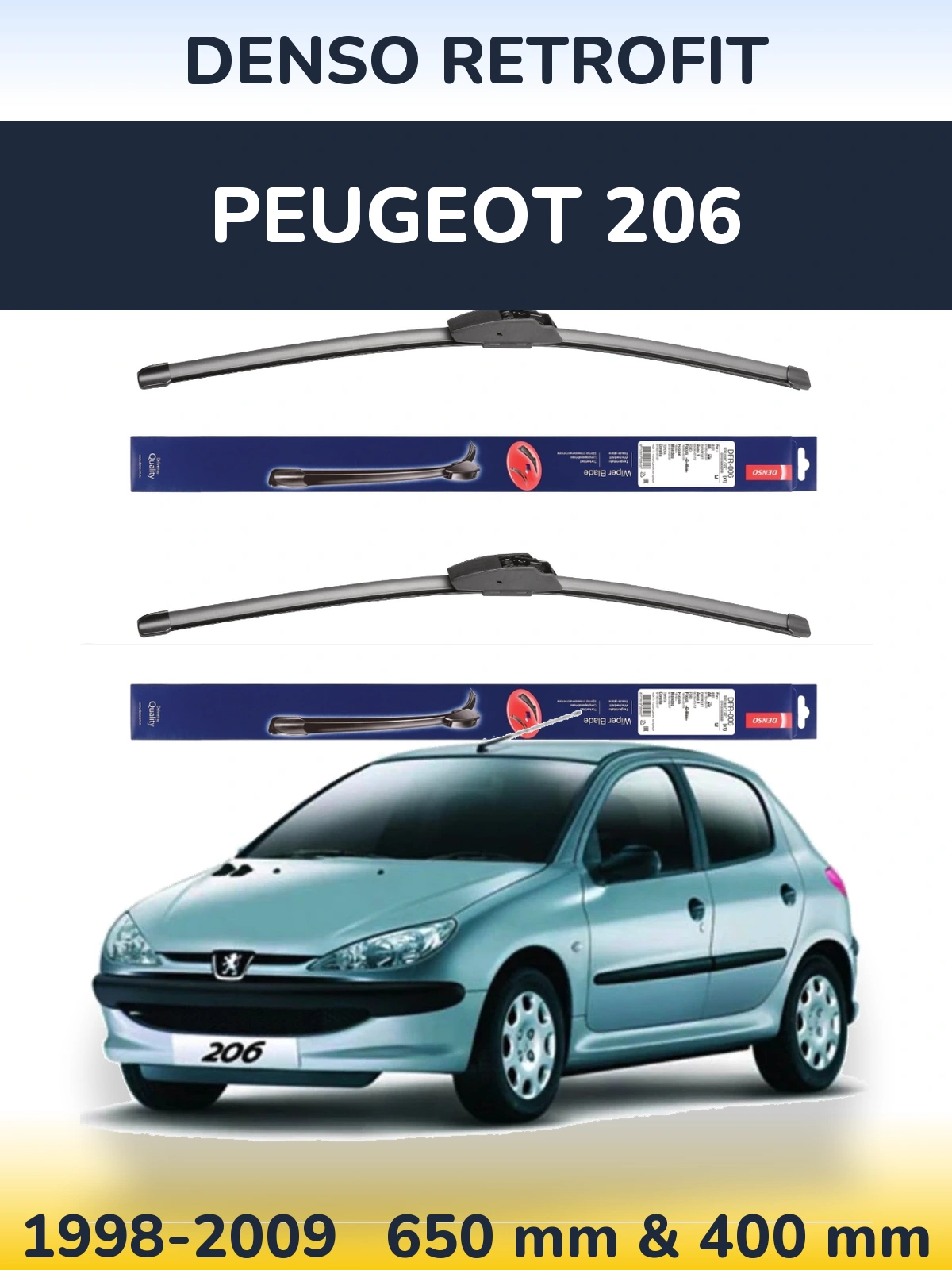 Комплект передних дворников Denso Retrofit 650 & 400 мм для Peugeot 206 1998-2009
