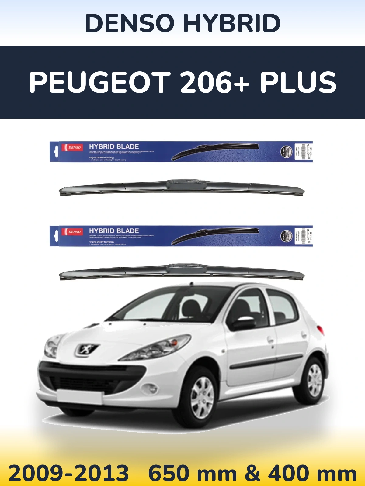 Front wiper blade set Denso Hybrid 650 & 400 mm for Peugeot 206+ Plus 2009-2013