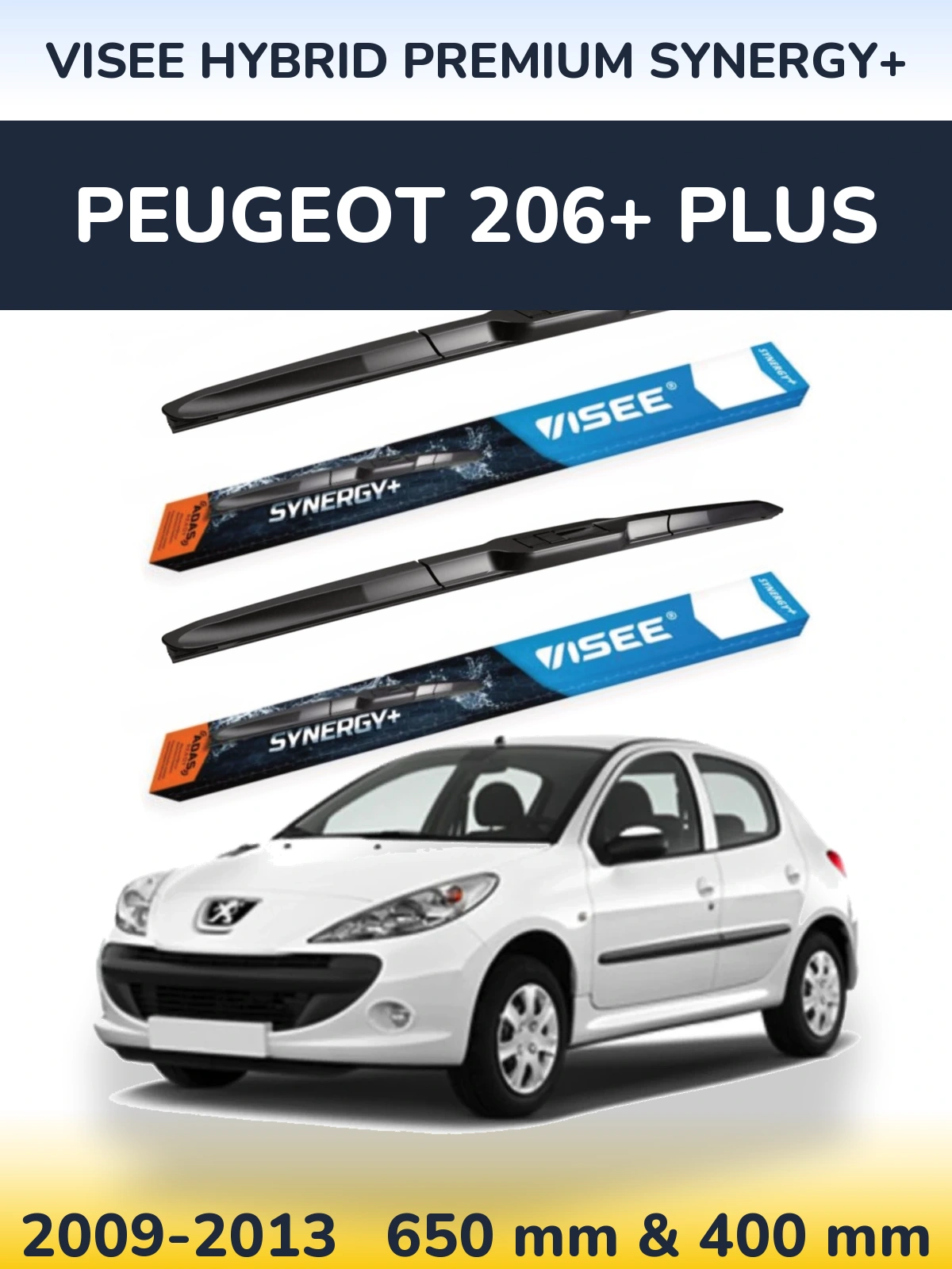 Комплект передніх щіток VISEE HYBRID PREMIUM SYNERGY+ 650 & 400 мм для Peugeot 206+ Plus 2009-2013