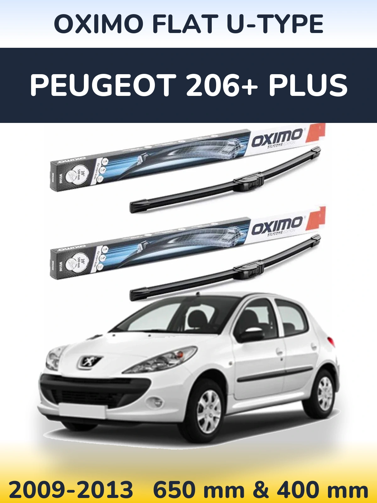Комплект передних дворников Oximo Flat U-type 650 & 400 мм для Peugeot 206+ Plus 2009-2013