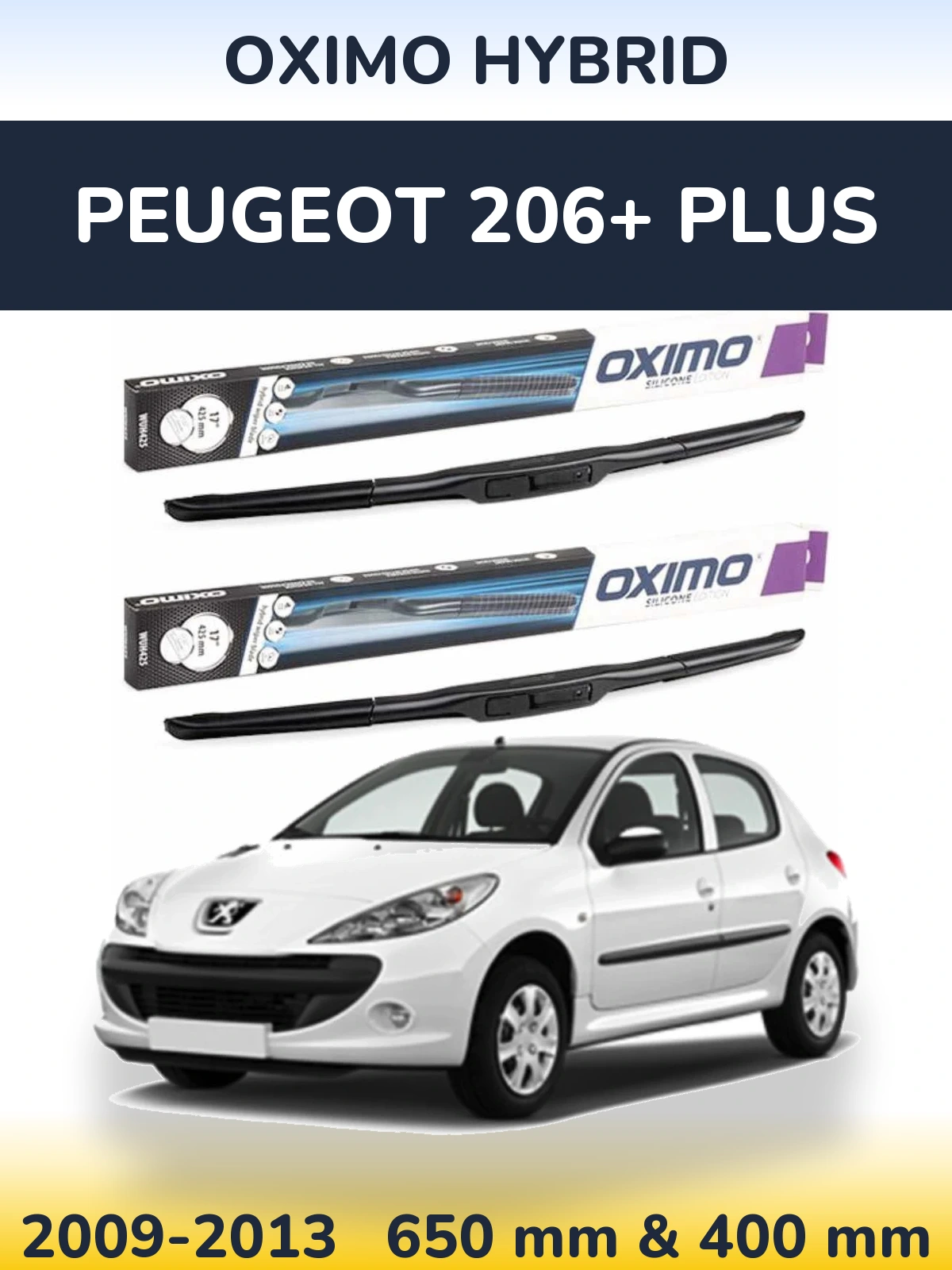 Комплект передних дворников Oximo Hybrid 650 & 400 мм для Peugeot 206+ Plus 2009-2013