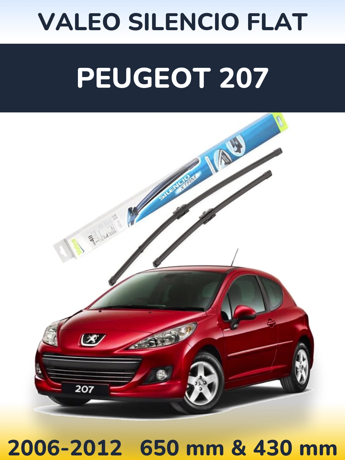 Front wiper blade set Valeo Silencio Flat 650 & 420 mm for Peugeot 207 2006-2012
