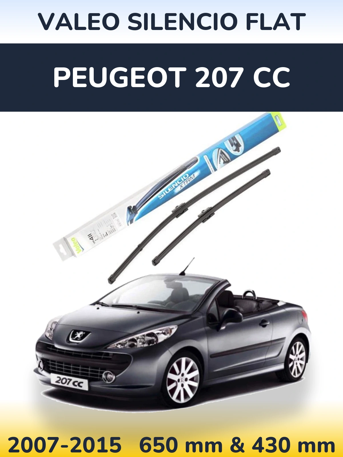 Front wiper blade set Valeo Silencio Flat 650 & 420 mm for Peugeot 207 CC 2007-2015