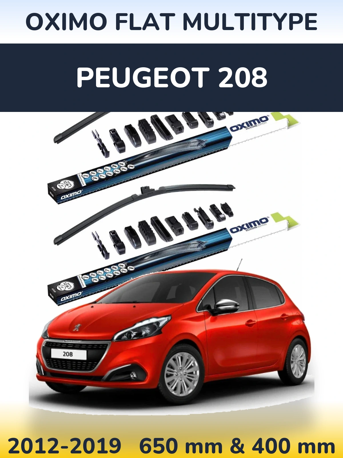 Front wiper blade set Oximo Flat MultiTipoe 650 & 400 mm for Peugeot 208 2012-2019