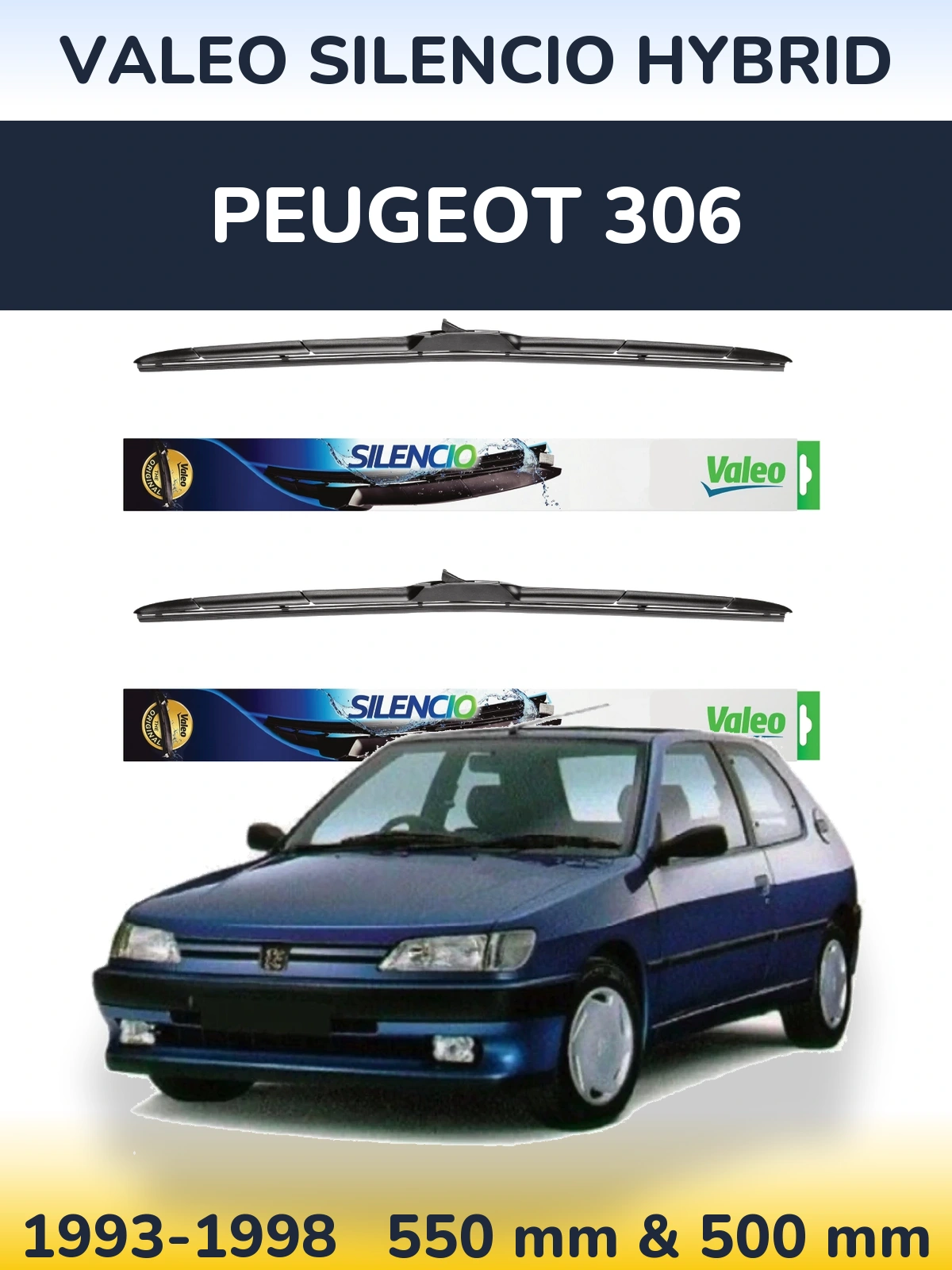 Комплект передних дворников Valeo Silencio Hybrid 550 & 500 мм для Peugeot 306 1993-1998