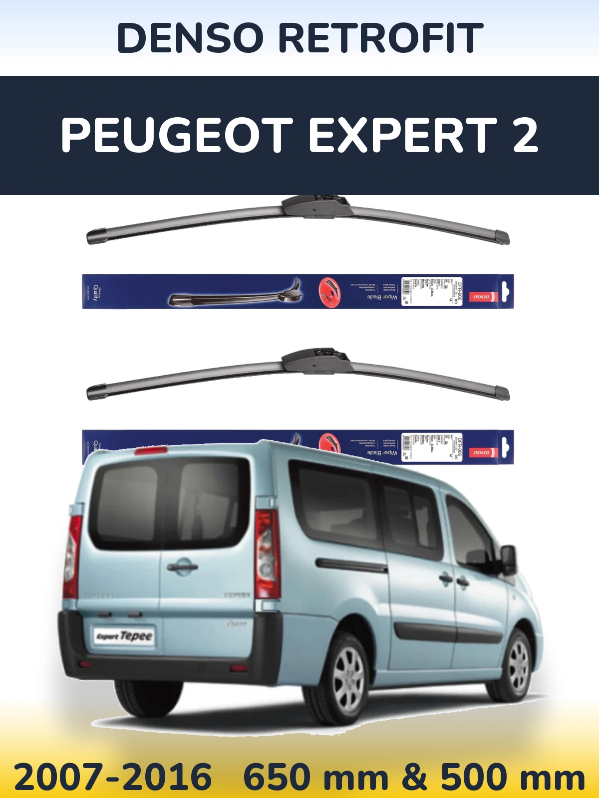 Front wiper blade set Denso Retrofit 650 & 500 mm for Peugeot Expert 2 2007-2016