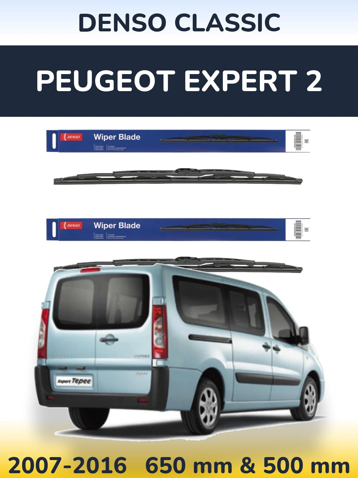 Front wiper blade set Denso Classic 650 & 500 mm for Peugeot Expert 2 2007-2016