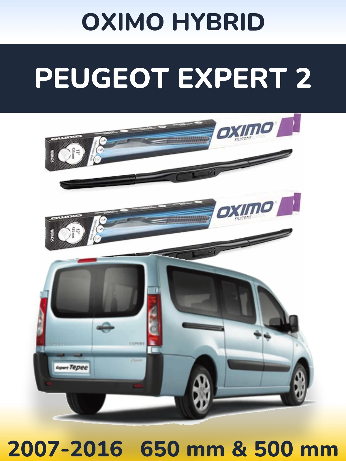 Комплект передних дворников Oximo Hybrid 650 & 500 мм для Peugeot Expert 2 2007-2016