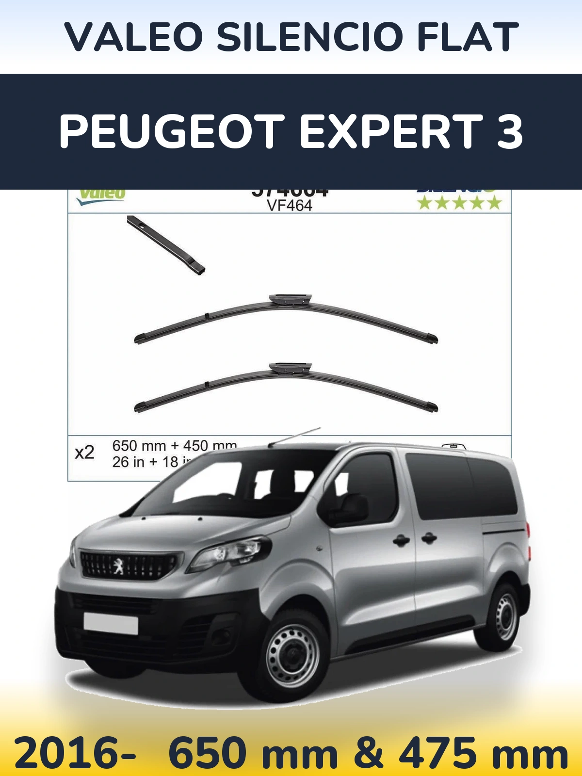 Комплект передніх щіток Valeo Silencio Flat 650 & 450 мм для Peugeot Expert 3 2016-2026